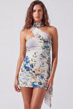 Floral Ivory Halter Bodycon Mini Dress with Sash