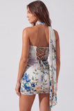 Floral Ivory Halter Bodycon Mini Dress with Sash