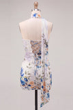 Floral Ivory Halter Bodycon Mini Dress with Sash