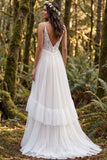 Ivory A Line Ruffled Spaghetti Straps Lace Retro Wedding Dress
