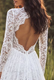 Lace Ivory A Line V Neck Long Sleeve Wedding Dress