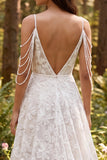 Ivory Floral A Line Cold Shoulder Long Wedding Dress
