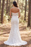 Strapless Ivory Lace Mermaid Wedding Dress with Ruffled Slit