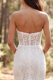 Strapless Ivory Lace Mermaid Wedding Dress with Ruffled Slit