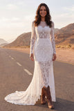 Boho Ivory Mermaid Lace Wedding Dress with Long Sleeves