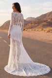 Boho Ivory Mermaid Lace Wedding Dress with Long Sleeves