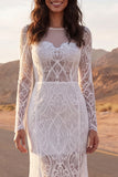 Boho Ivory Mermaid Lace Wedding Dress with Long Sleeves