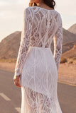 Boho Ivory Mermaid Lace Wedding Dress with Long Sleeves
