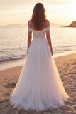 Off the Shoulder Ivory A Line Tulle Corset Wedding Dress
