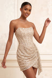 Sparkly Navy Strapless Bodycon Corset Short Homecoming Dress with Sash