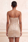 Sparkly Navy Strapless Bodycon Corset Short Homecoming Dress with Sash