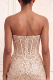 Sparkly Navy Strapless Bodycon Corset Short Homecoming Dress with Sash