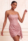 Sparkly Navy Strapless Bodycon Corset Short Homecoming Dress with Sash
