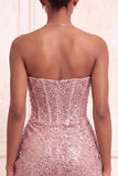 Sparkly Navy Strapless Bodycon Corset Short Homecoming Dress with Sash