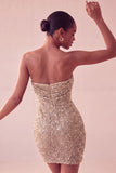 Strapless Pink Ruched Bodycon Sequin Homecoming Dress