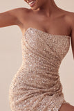 Strapless Pink Ruched Bodycon Sequin Homecoming Dress