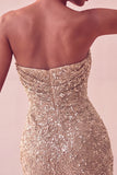Strapless Pink Ruched Bodycon Sequin Homecoming Dress