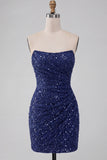 Strapless Pink Ruched Bodycon Sequin Homecoming Dress