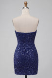 Strapless Pink Ruched Bodycon Sequin Homecoming Dress