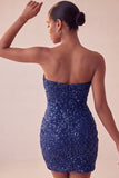 Strapless Pink Ruched Bodycon Sequin Homecoming Dress