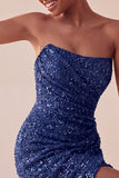 Strapless Pink Ruched Bodycon Sequin Homecoming Dress