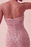 Strapless Pink Ruched Bodycon Sequin Homecoming Dress