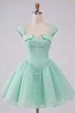 Mint Green Single Breasted A Line Short Homecoming Dress with Cap Sleeves