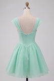 Mint Green Single Breasted A Line Short Homecoming Dress with Cap Sleeves