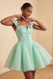 Mint Green Single Breasted A Line Short Homecoming Dress with Cap Sleeves