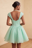 Mint Green Single Breasted A Line Short Homecoming Dress with Cap Sleeves