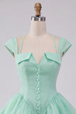Mint Green Single Breasted A Line Short Homecoming Dress with Cap Sleeves