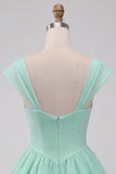Mint Green Single Breasted A Line Short Homecoming Dress with Cap Sleeves