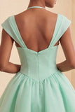 Mint Green Single Breasted A Line Short Homecoming Dress with Cap Sleeves