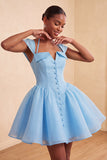 Mint Green Single Breasted A Line Short Homecoming Dress with Cap Sleeves