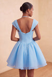 Mint Green Single Breasted A Line Short Homecoming Dress with Cap Sleeves