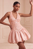 Halter Olive A Line Short Homecoming Dress with Sequins