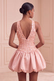 Halter Olive A Line Short Homecoming Dress with Sequins