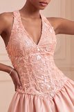 Halter Olive A Line Short Homecoming Dress with Sequins