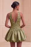 Halter Olive A Line Short Homecoming Dress with Sequins