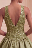 Halter Olive A Line Short Homecoming Dress with Sequins