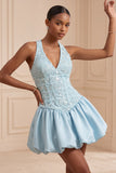 Halter Olive A Line Short Homecoming Dress with Sequins
