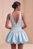 Halter Olive A Line Short Homecoming Dress with Sequins