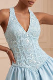 Halter Olive A Line Short Homecoming Dress with Sequins