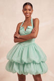 Pink Halter Tiered Ruffled Bubble A Line Short Homecoming Dress