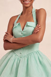 Pink Halter Tiered Ruffled Bubble A Line Short Homecoming Dress