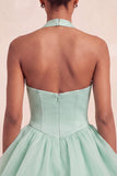 Pink Halter Tiered Ruffled Bubble A Line Short Homecoming Dress