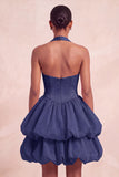 Pink Halter Tiered Ruffled Bubble A Line Short Homecoming Dress