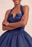 Pink Halter Tiered Ruffled Bubble A Line Short Homecoming Dress