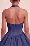 Pink Halter Tiered Ruffled Bubble A Line Short Homecoming Dress