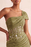Light Blue One Shoulder Ruched Applique Corset Short Homecoming Dress